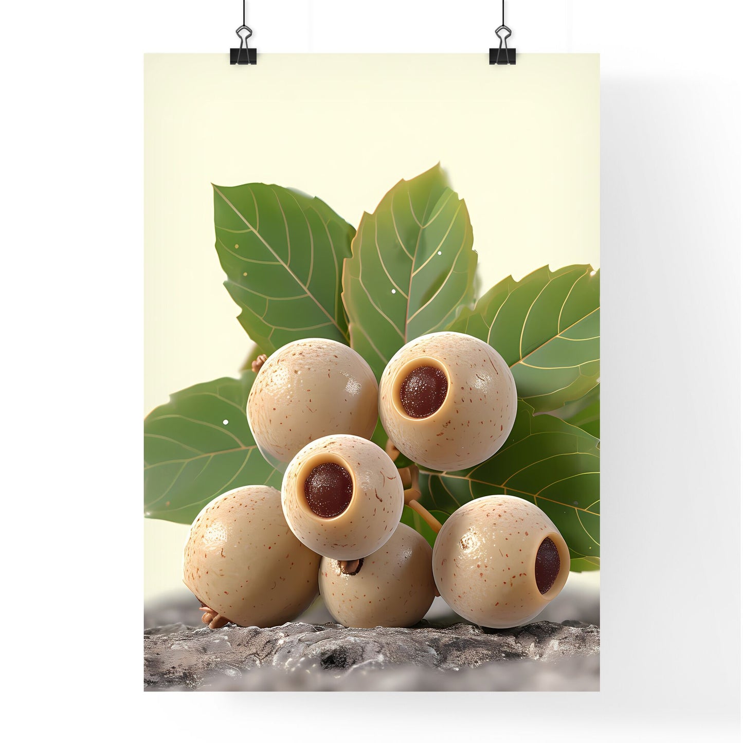 Longan, ultra high definition - Art print of a plant with leaves and fruit Default Title