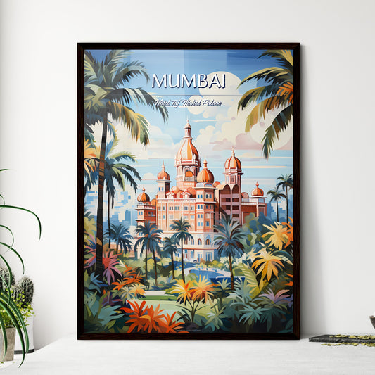 Mumbai, Hotel Taj Mahal Palace - Art print of a painting of a building with palm trees Framed Art