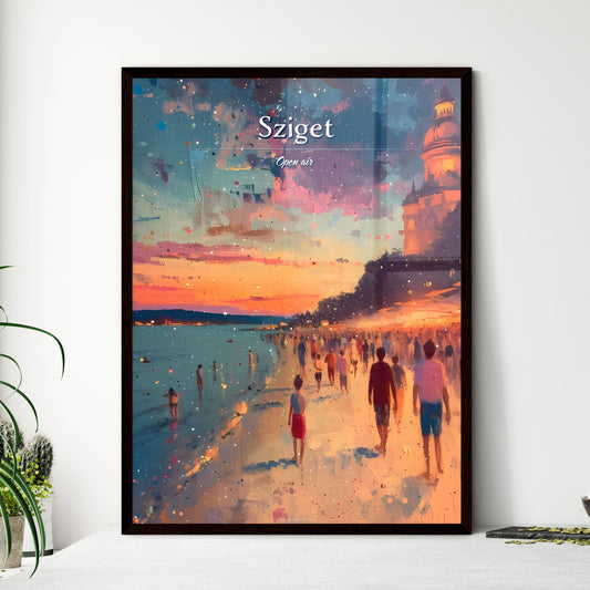 Sziget - Art print of a painting of a beach with people walking Default Title
