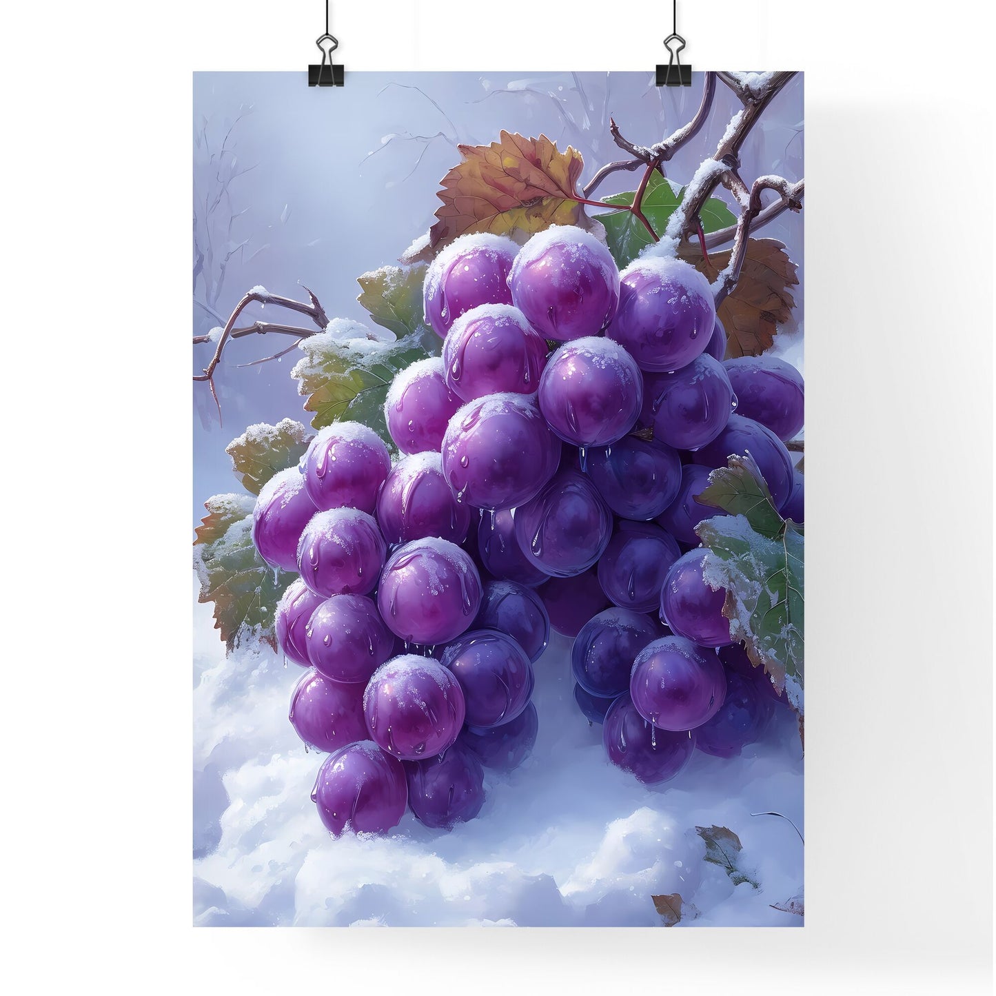 A bunch of purple grapes covered in snow - Art print of a bunch of grapes in the snow Default Title