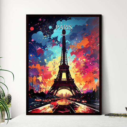 Paris, France - Art print of a eiffel tower with colorful explosion with Eiffel Tower in the background Framed Art