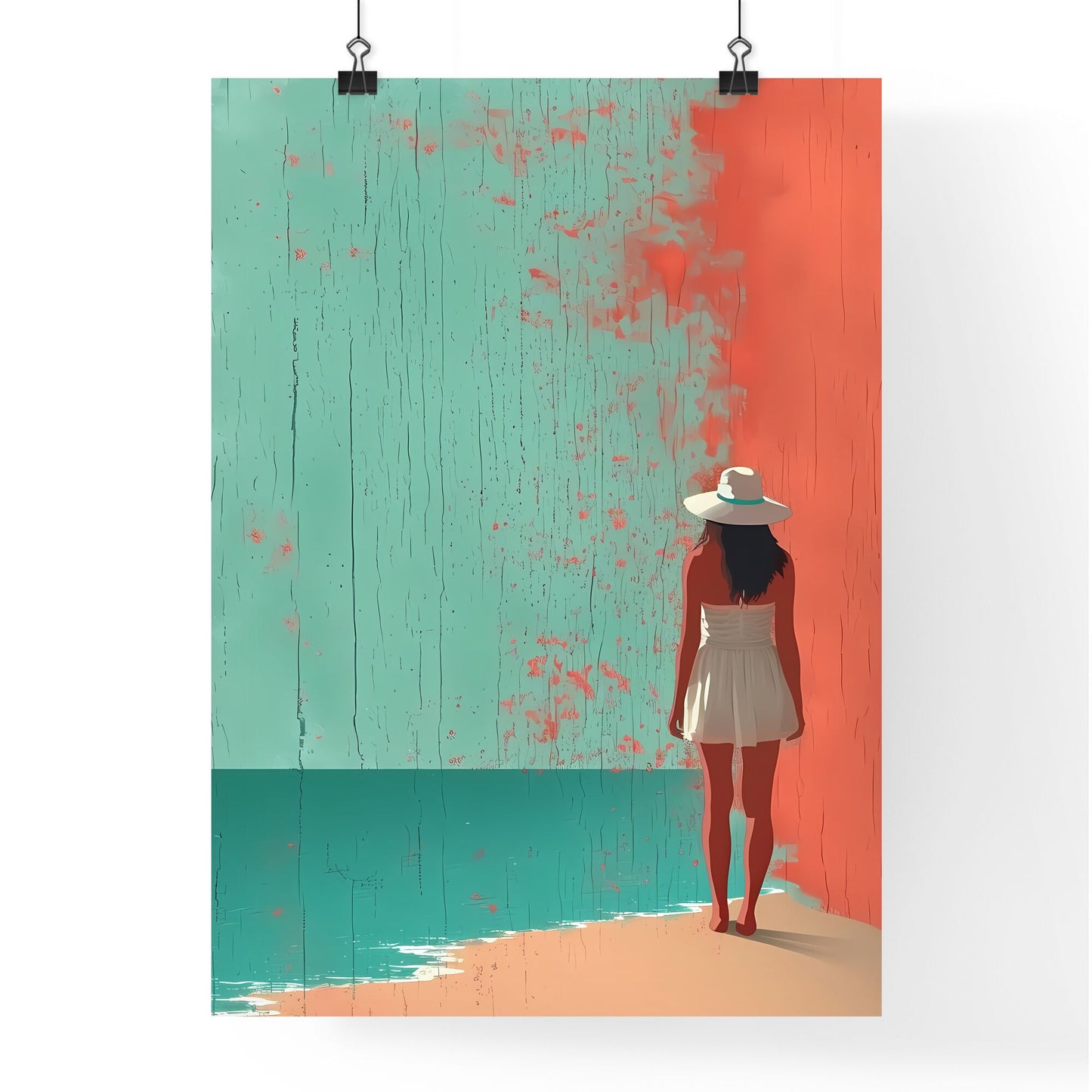 Illustration of International Labor Day - Art print of a woman in a white dress and hat standing on a rock Default Title