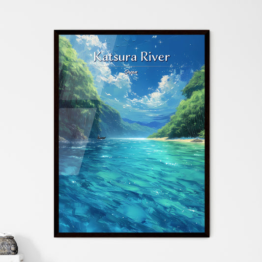 Katsura River, Japan - Art print of a blue water with trees and a boat in it Default Title