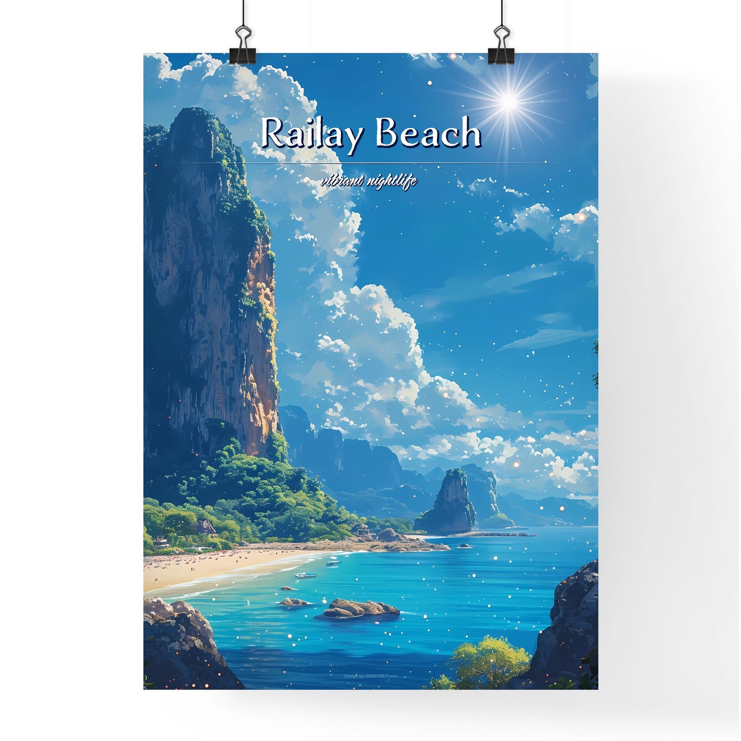 Railay Beach - Art print of a beach with rocks and trees Default Title