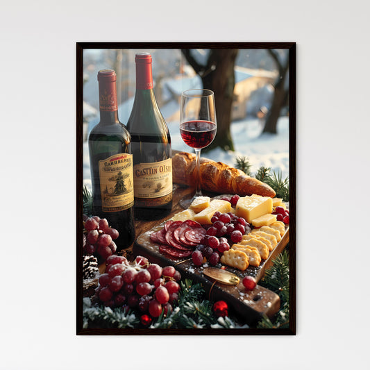 View from above on a laid table - Art print of a table with food and wine bottles Default Title