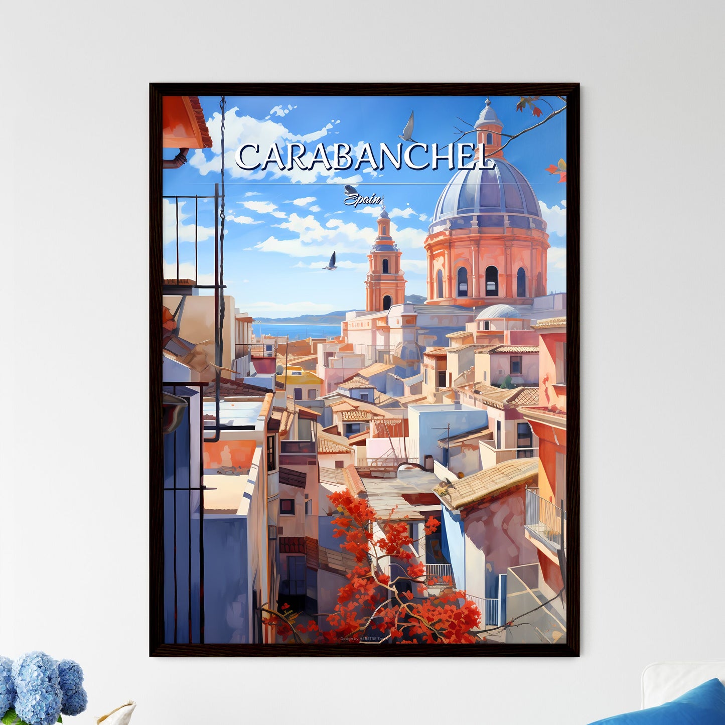 Carabanchel, Spain - Art print of a city with a dome and buildings Framed Art