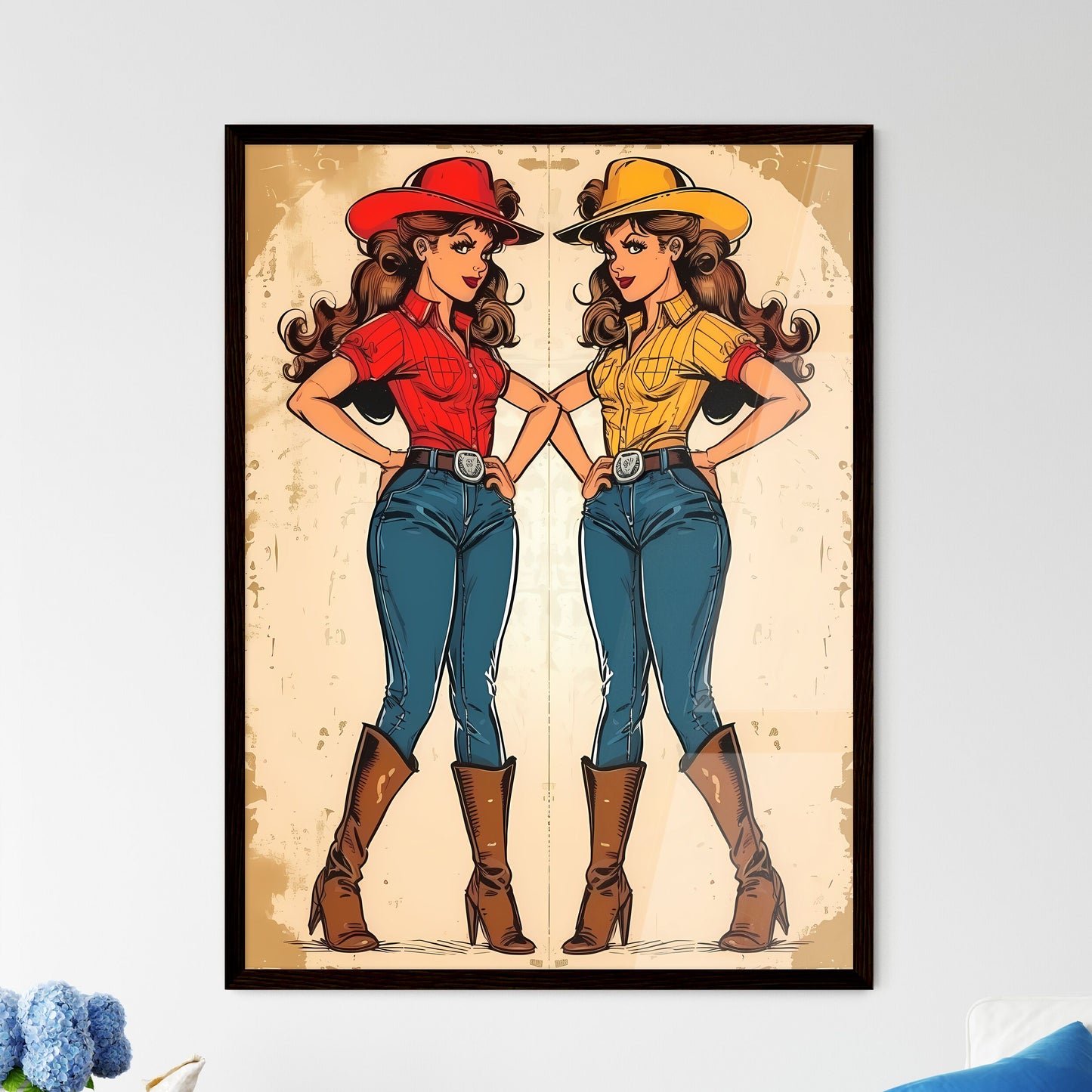 Cowgirl - Art print of a cartoon of a woman in cowboy hats Default Title