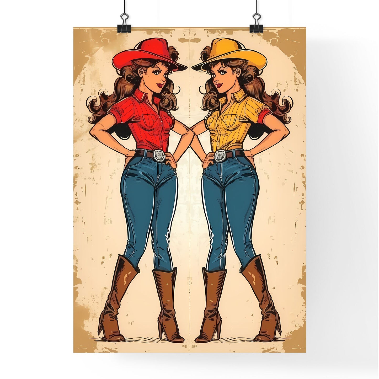 Cowgirl - Art print of a cartoon of a woman in cowboy hats Default Title