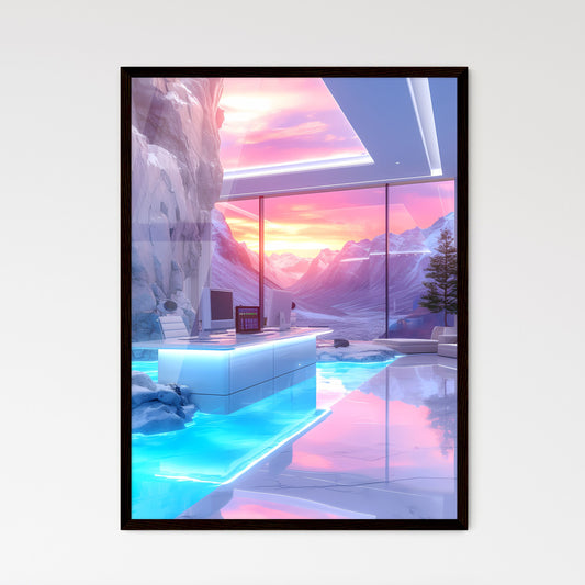Take a break from the rush - Art print of a room with a desk and a large window Framed Art