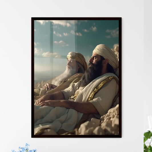 Abraham with Lazarus in Heaven, looking at the rich man in hell, ancient times, the parable of the rich man and Lazarus - Art print of a group of men sitting on a rocky hill Default Title