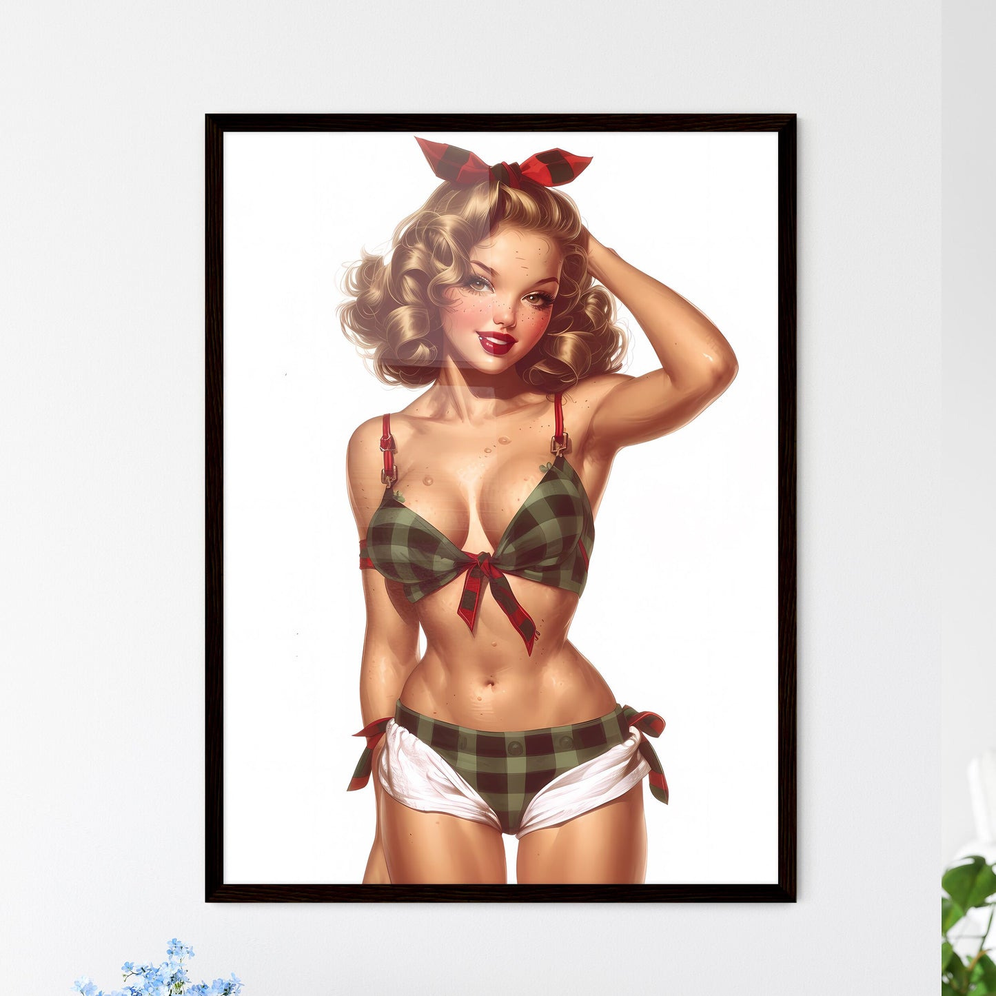 The vintage pin up girl isolated on white - Framed Art Print