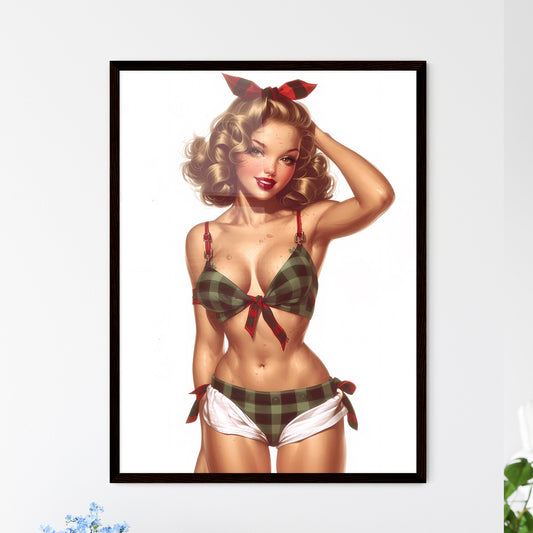 The vintage pin up girl isolated on white - Framed Art Print