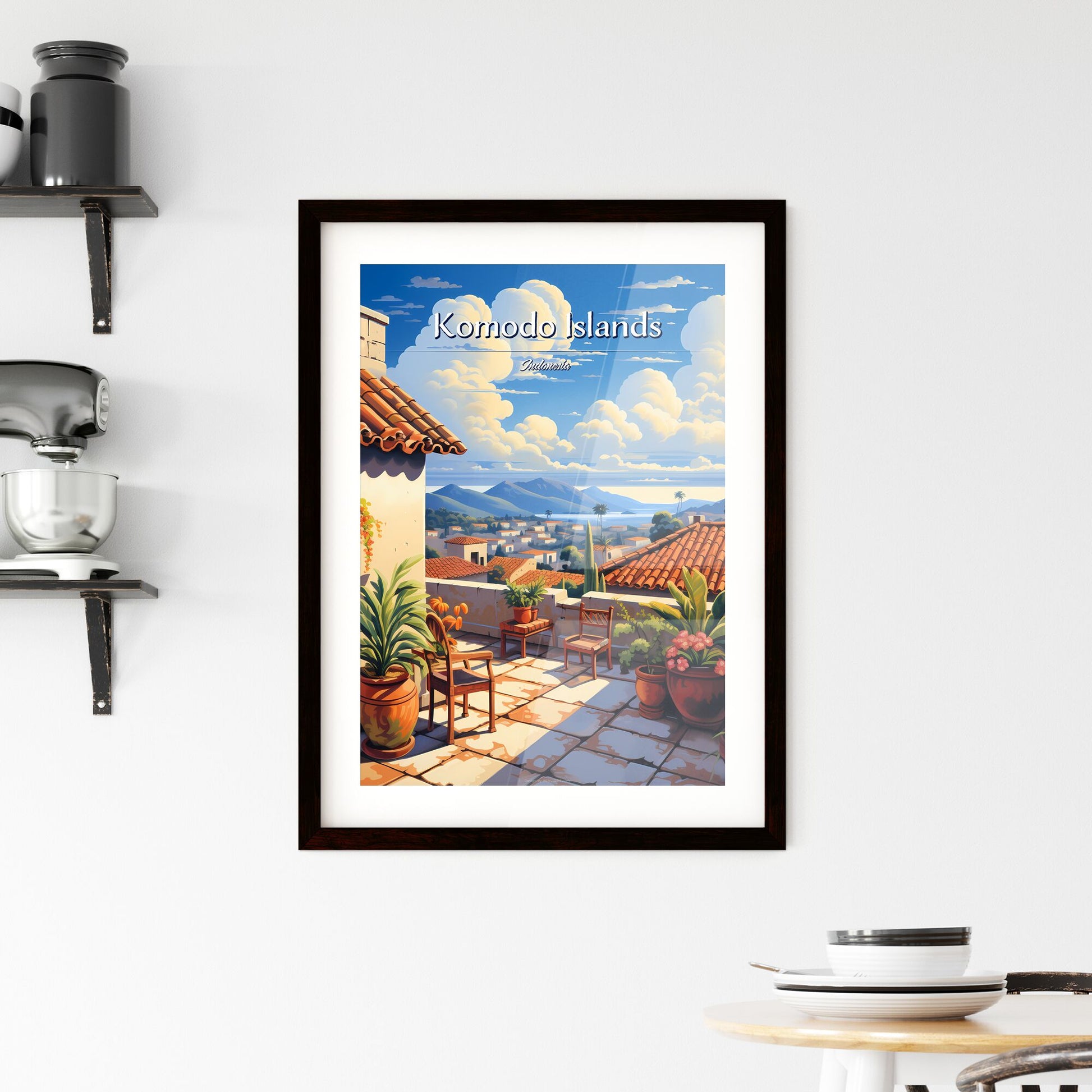On the roofs of Komodo Islands, Indonesia - Art print of a patio with chairs and plants on the roof Default Title