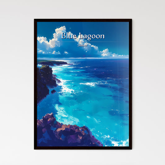 Blue Lagoon, Iceland - Art print of a blue ocean with rocks and clouds Default Title