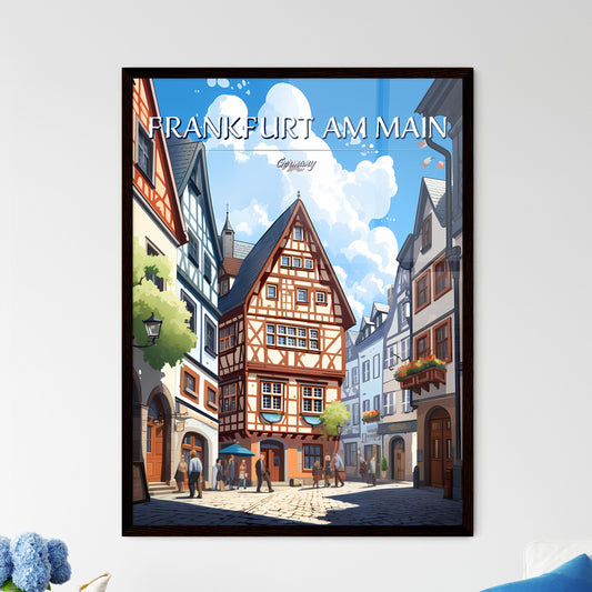 Frankfurt am Main, Germany - Art print of a group of people walking in a street with buildings Framed Art