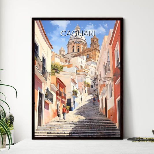 Cagliari, Italy - Art print of a staircase in a city Framed Art