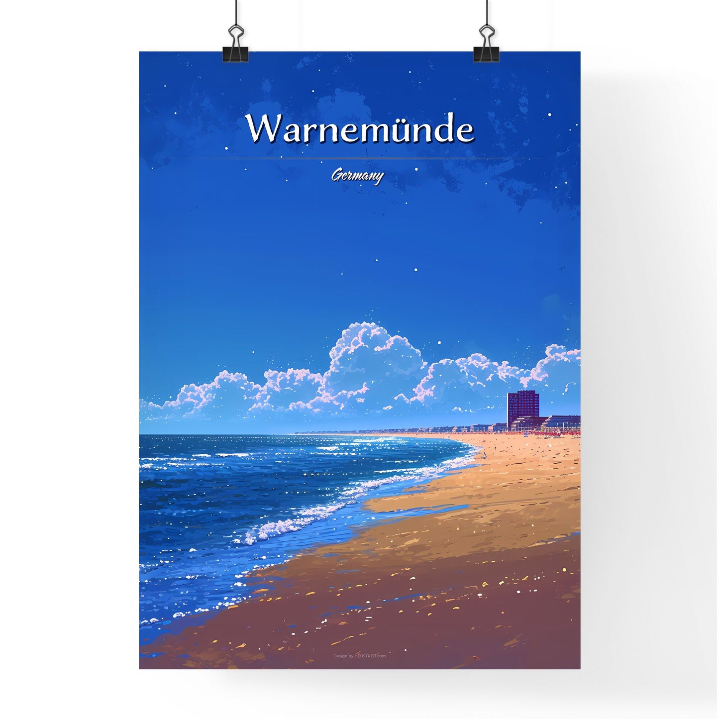 Warnemünde Beach, Germany (Baltic Sea) - Art print of a beach with buildings and water Default Title