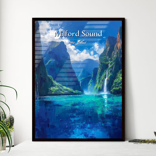 Milford Sound, New Zealand - Art print of a waterfall in a body of water Default Title