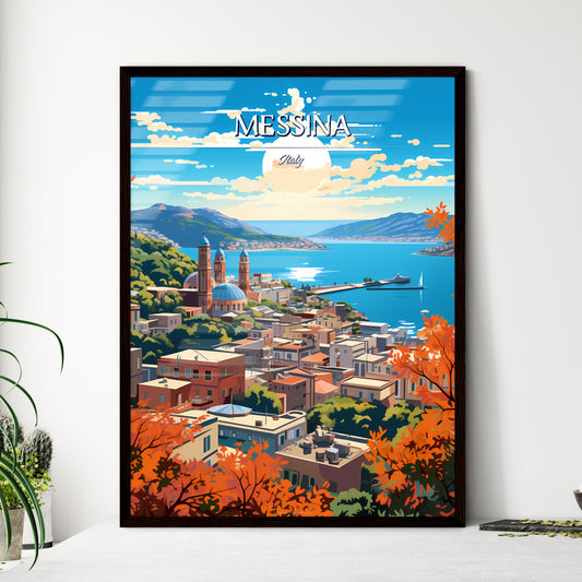 Messina, Italy - Art print of a city by the water Framed Art