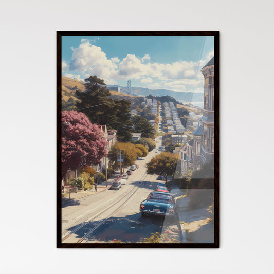 Poster of San Francisco - Art print of a street with cars and buildings on the side Framed Art