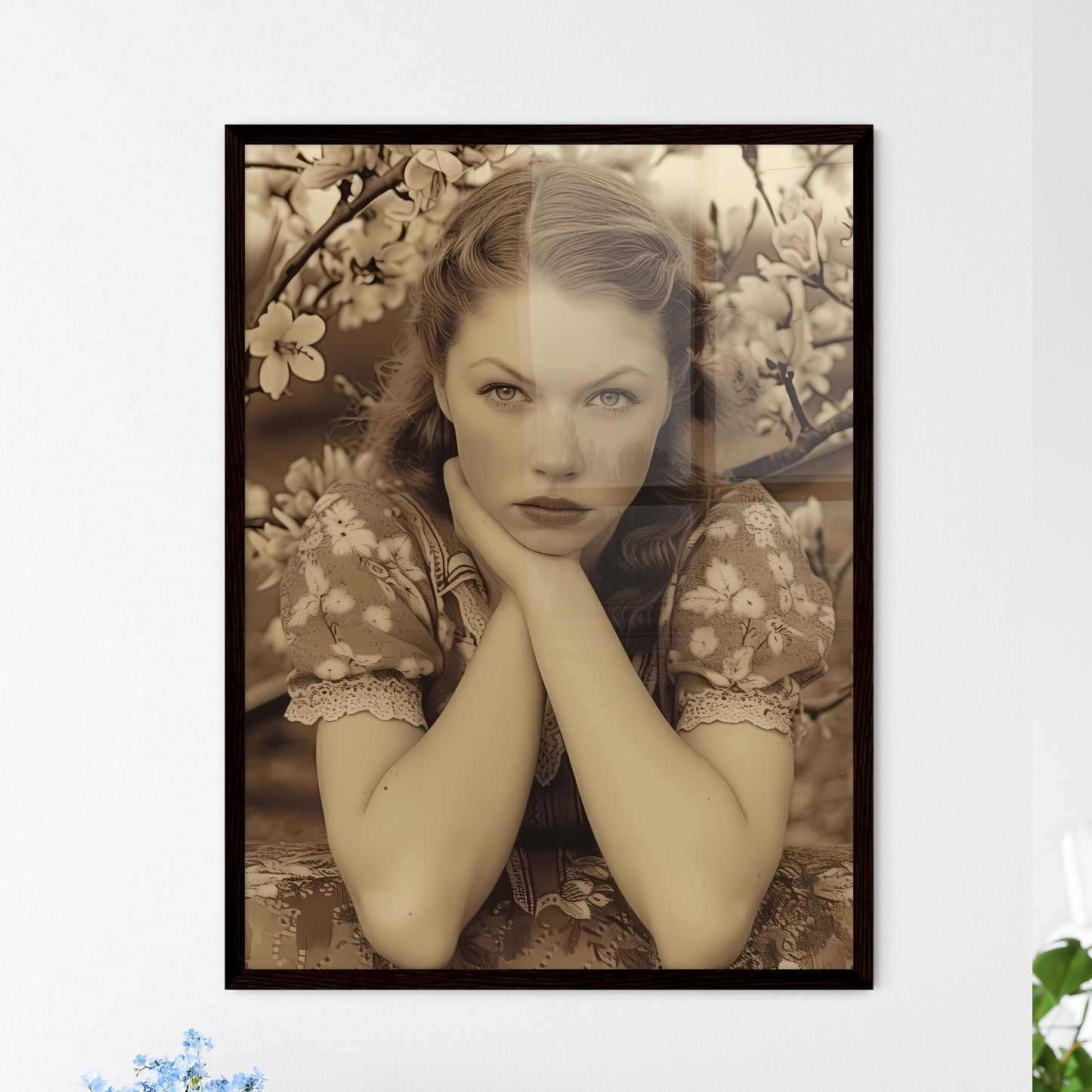 The vintage pin up girl leaning on a train - - Framed Art Print