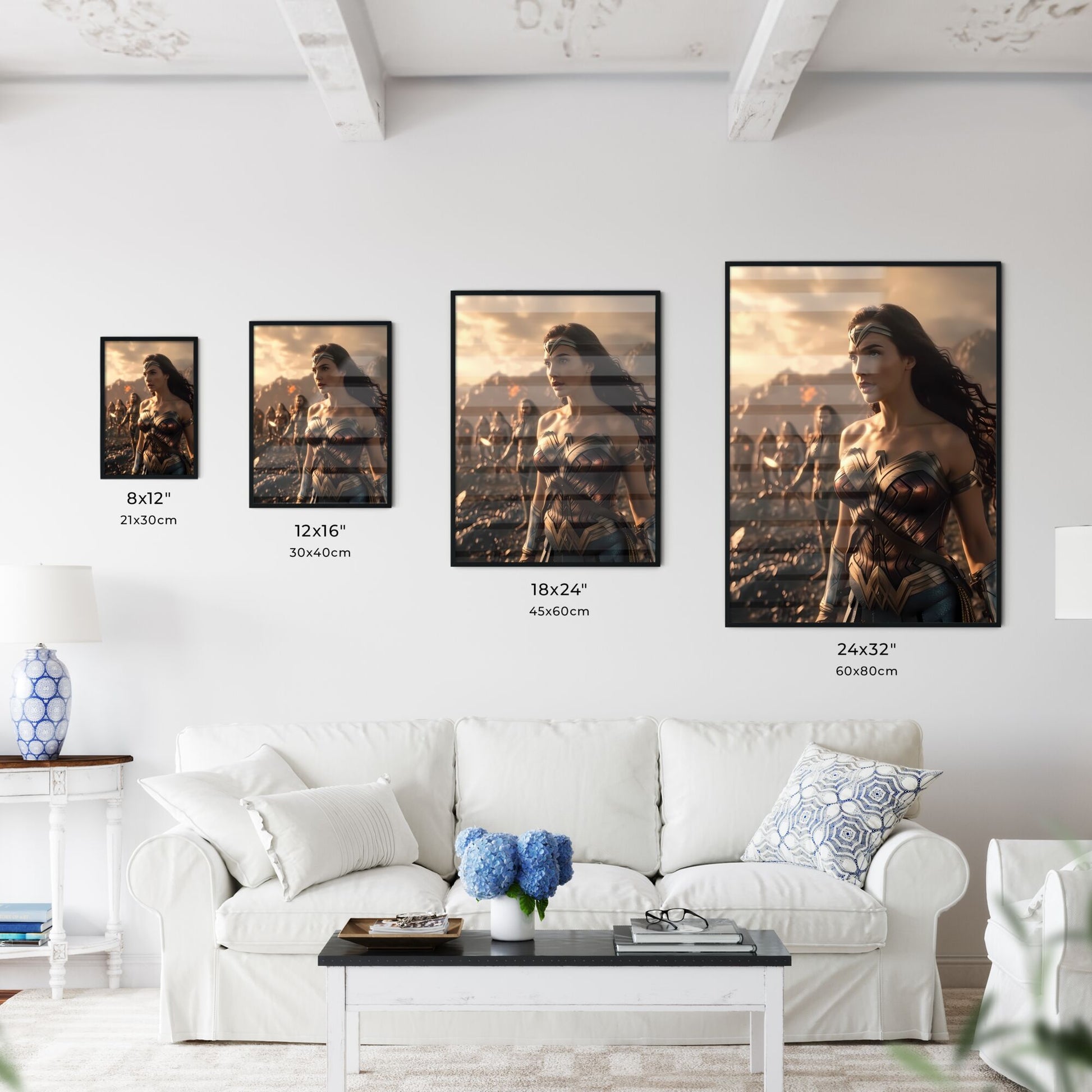 The entire JUSTICE LEAGUE standing in order of precession - Art print of a woman in a garment Default Title