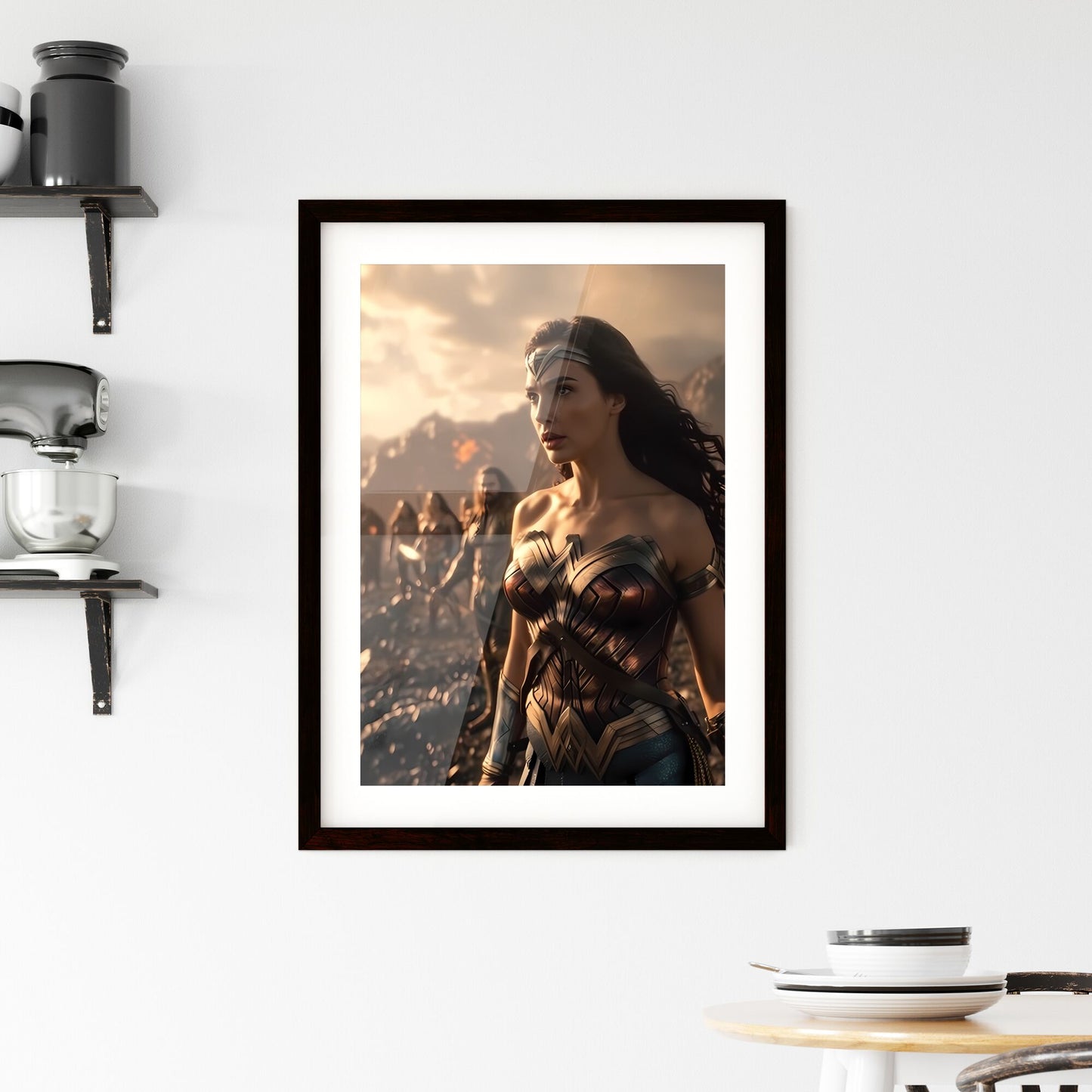 The entire JUSTICE LEAGUE standing in order of precession - Art print of a woman in a garment Default Title