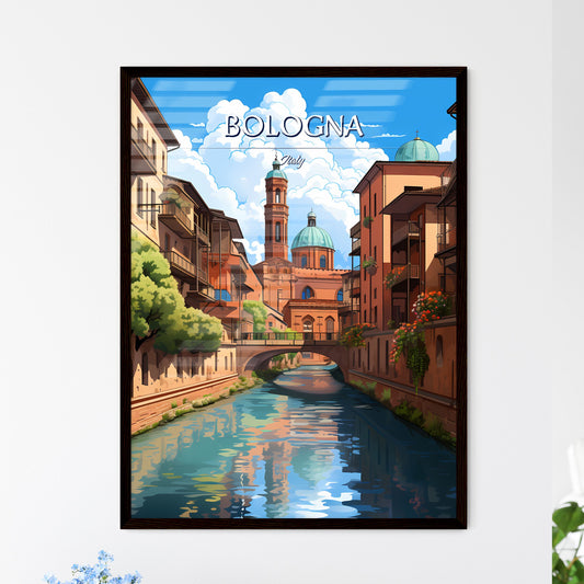 Bologna, Italy - Art print of a river with a bridge over a building Framed Art