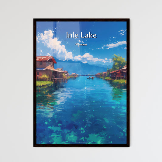 Inle Lake, Myanmar - Art print of a water way with houses and a boat Default Title