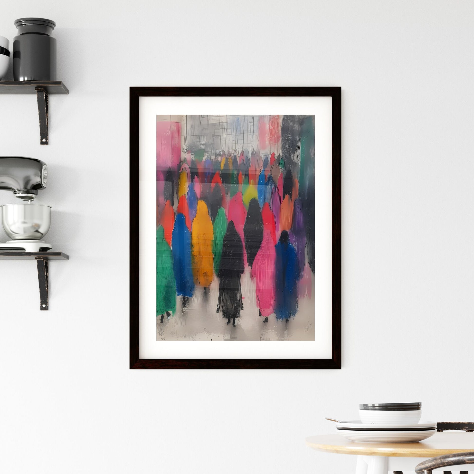 Watercolor of the contrast between the earthly army of the Syrians and the heavenly army of God, on a white background - Art print of a group of people walking Default Title