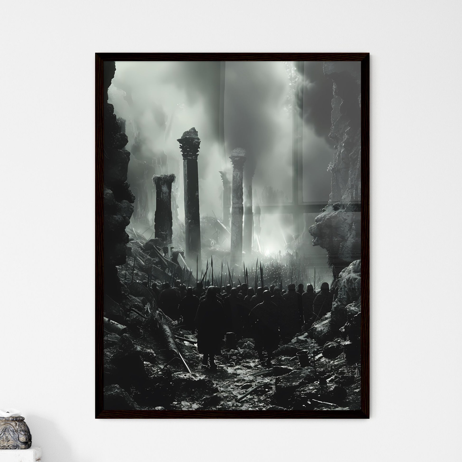 Ancient Israelites at the old ancient prehistoric temple of Solomon - Art print of a group of people in a cave Framed Art