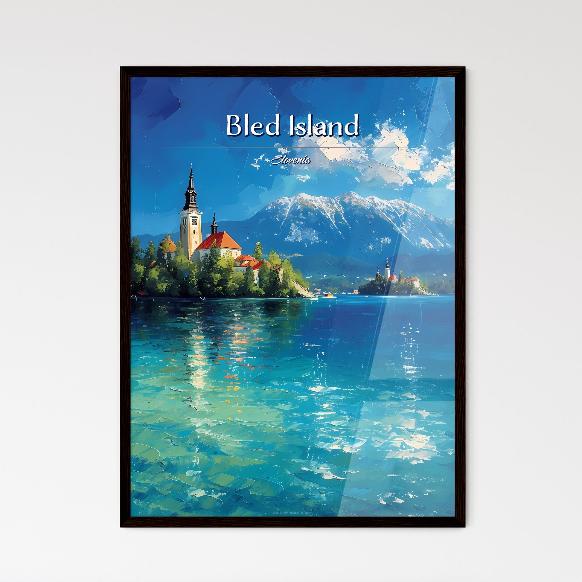 Bled Island, Slovenia - Art print of a building on an island in a body of water Framed Art
