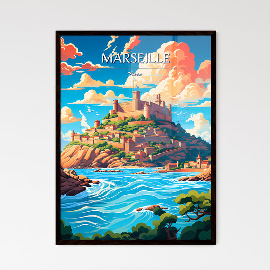 Marseille, France - Art print of a castle on a hill with water and trees Framed Art