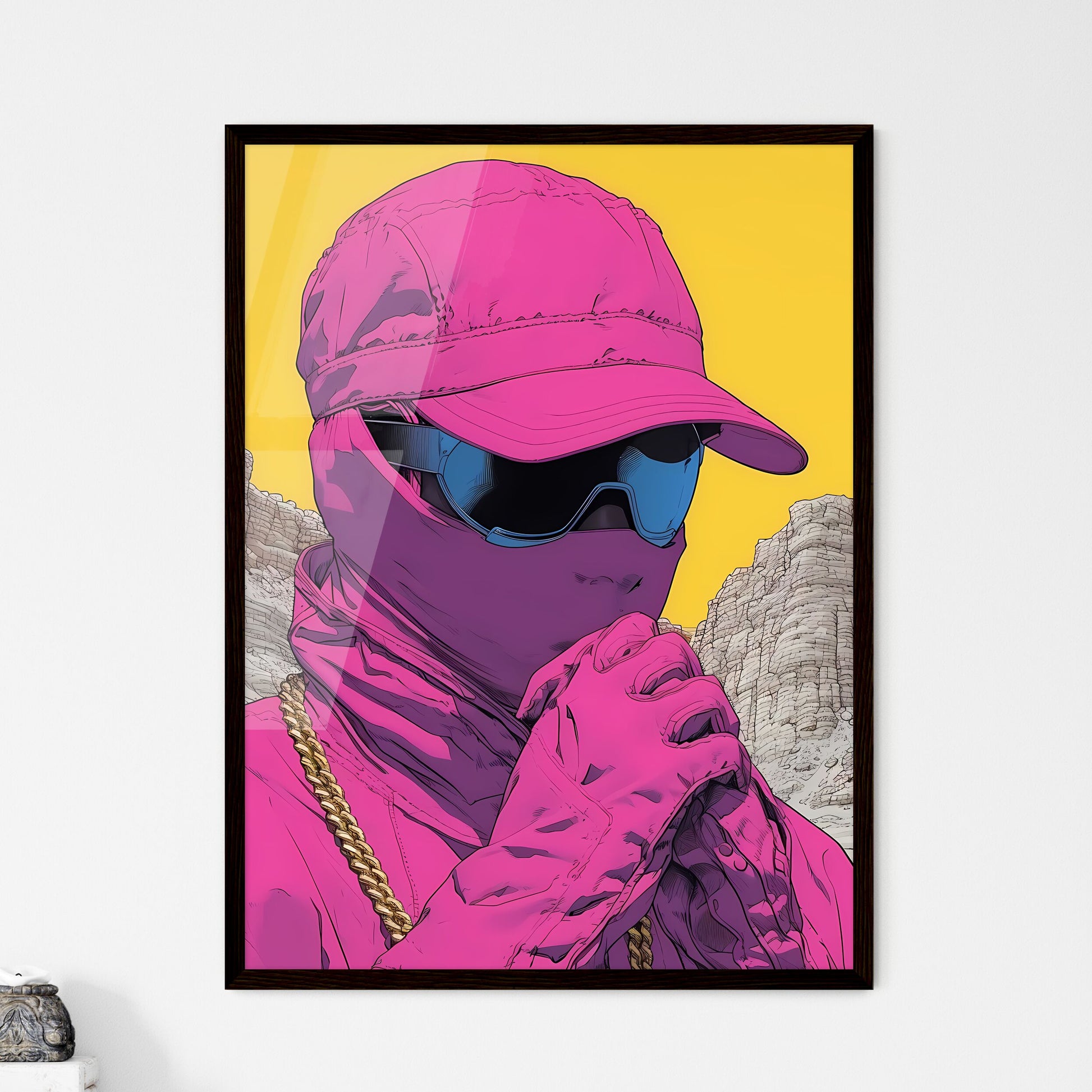 A TRENDY young person records voice - Art pr - Framed Art Print