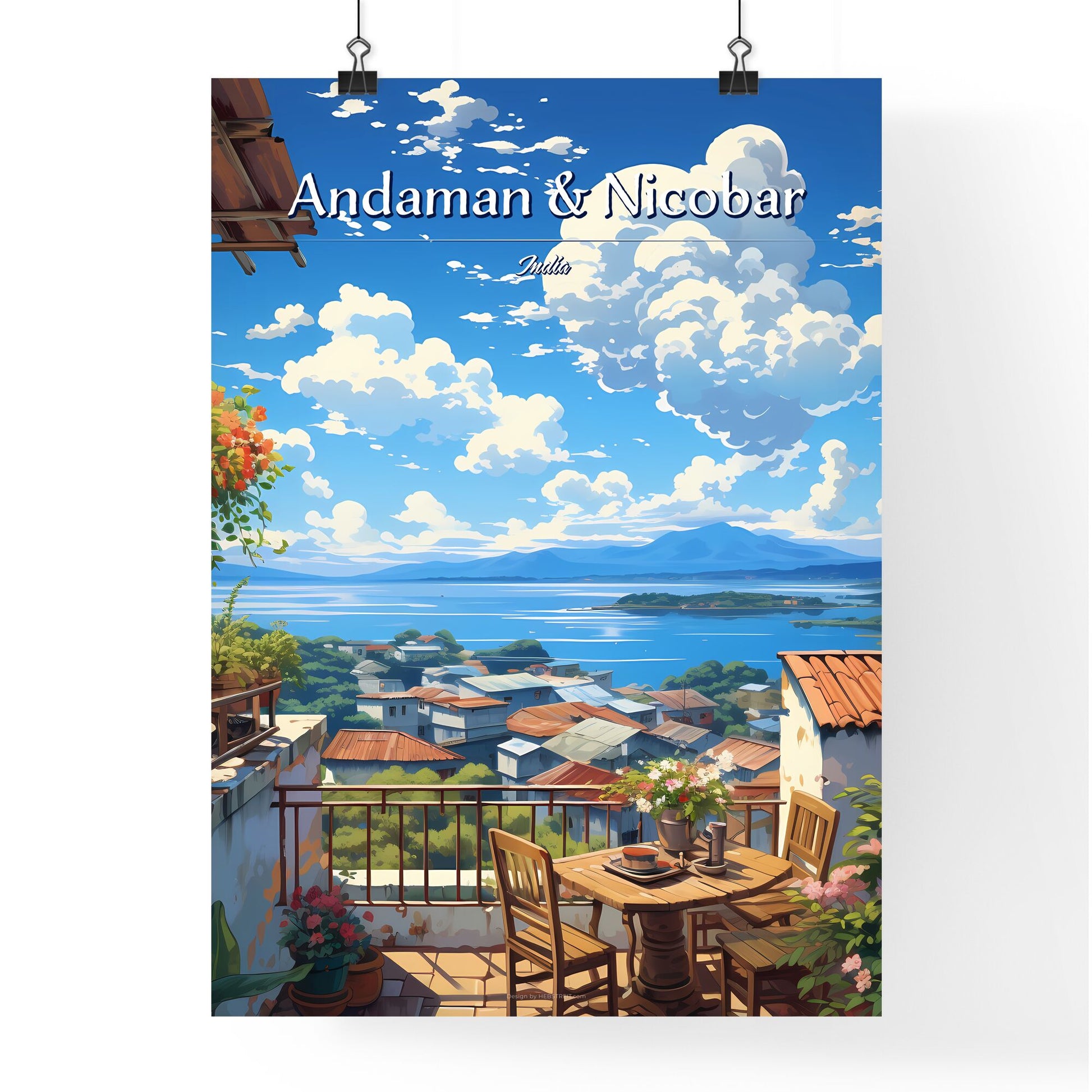 On the roofs of The Andaman & Nicobar Islands, India - Art print of a view of a town from a balcony Default Title
