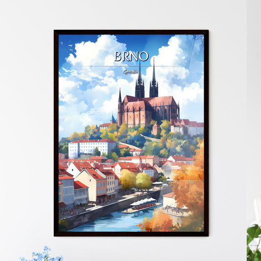Brno, Czechia - Art print of a city with a castle and a river Framed Art