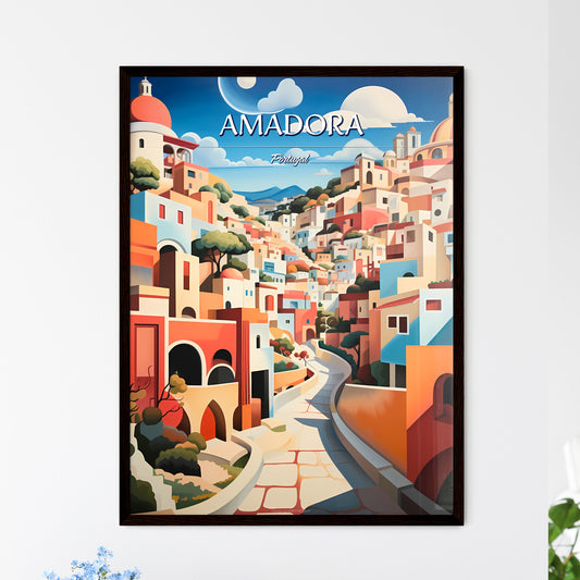 Amadora, Portugal - Art print of a painting of a colorful city Framed Art