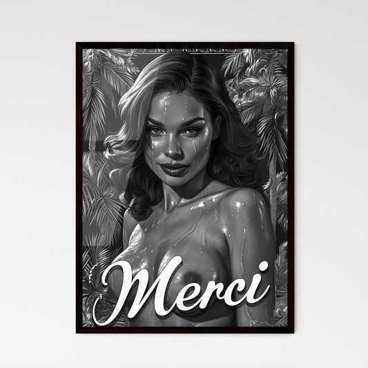 Merci hand written - Art print of a woman with water dripping on her breast Default Title