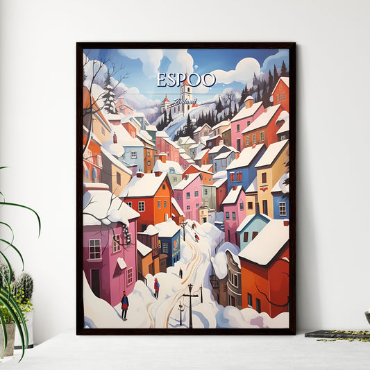 Espoo, Finland - Art print of a painting of a town with snow on it Framed Art
