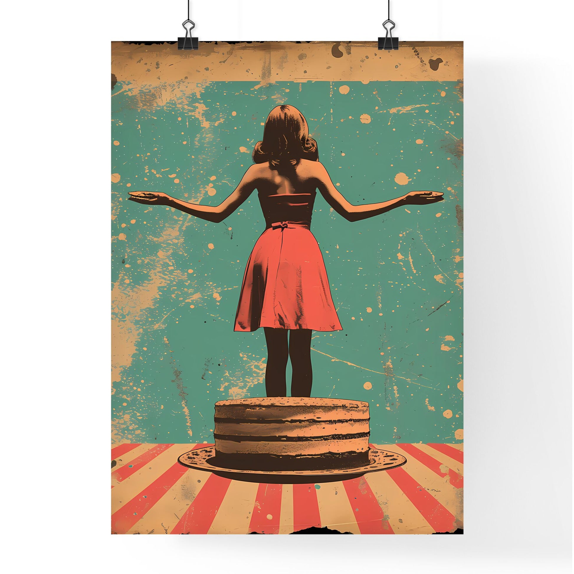 A super morbidly obese immobile woman chef - Art print of a woman standing on top of a cake Default Title