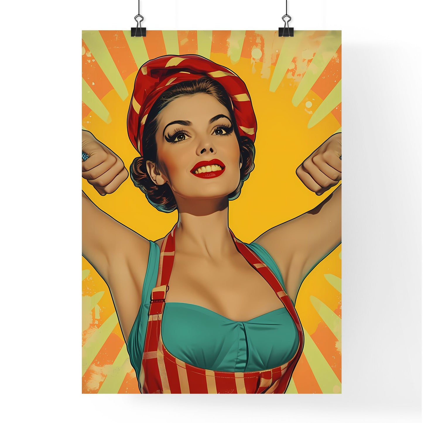 A super morbidly obese immobile woman chef - Art print of a woman with red hat and suspenders Default Title