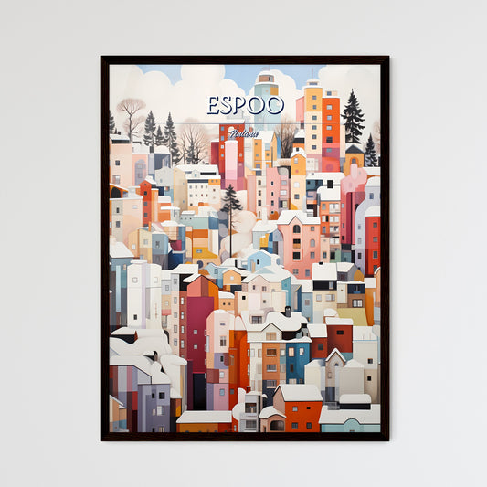 Espoo, Finland - Art print of a painting of a city with snow on it Framed Art