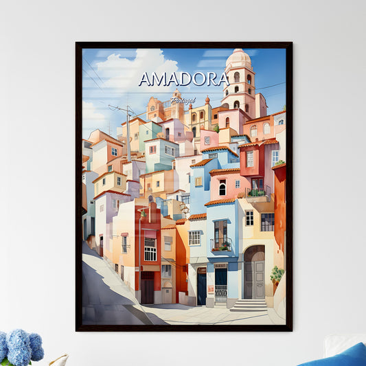 Amadora, Portugal - Art print of a painting of a colorful city Framed Art