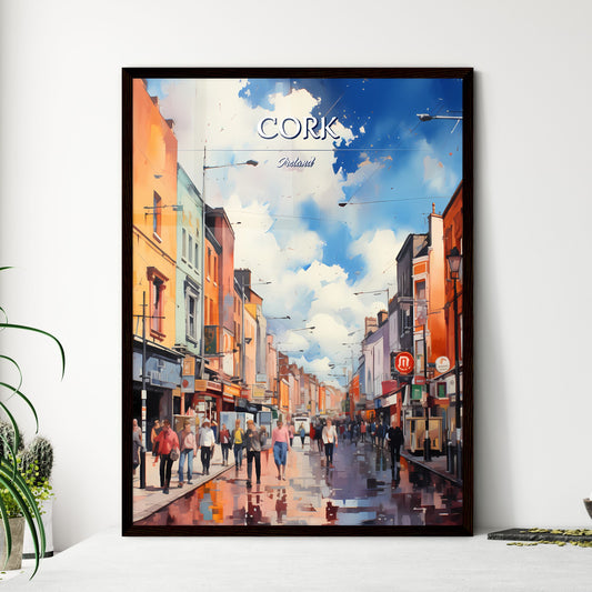 Cork, Ireland - Art print of a group of people walking on a street Framed Art