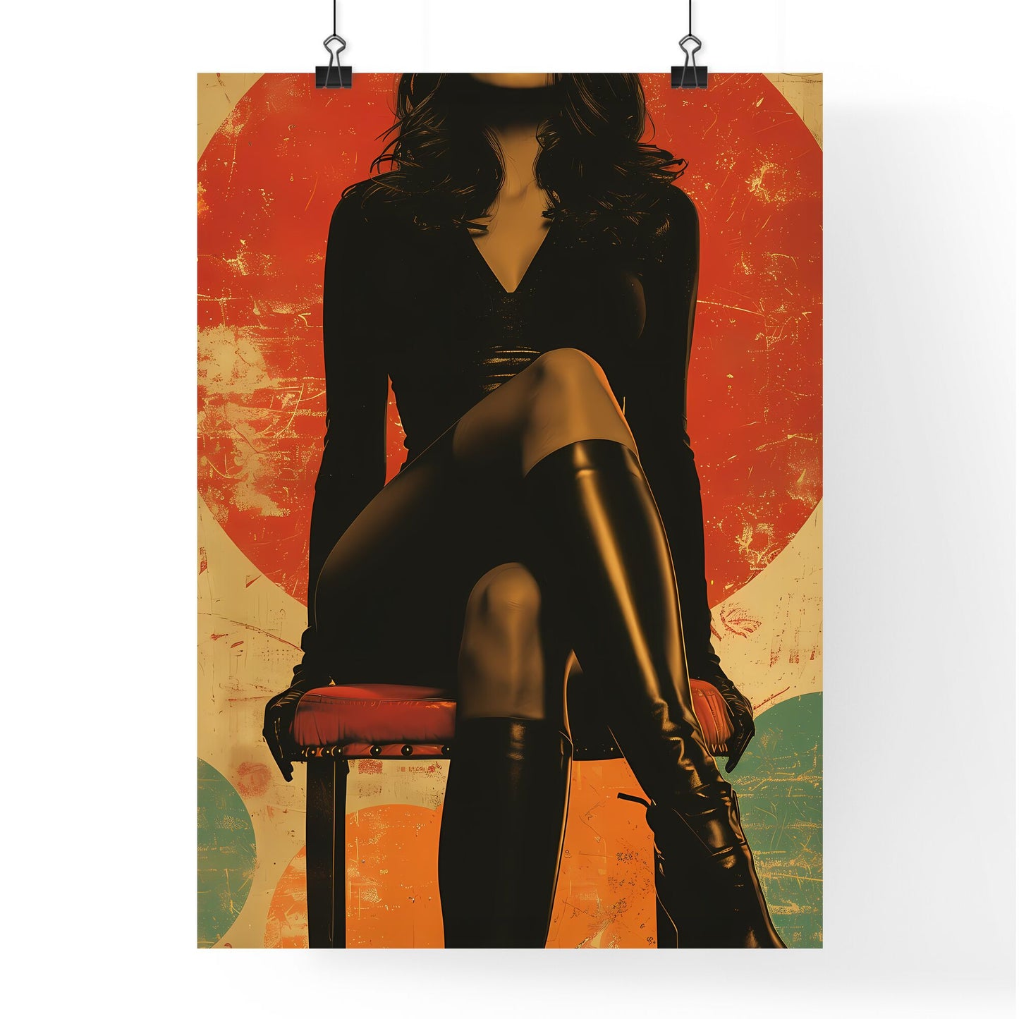 Pin up style, 50s style illustration, full body - Art print of a woman sitting on a stool Default Title