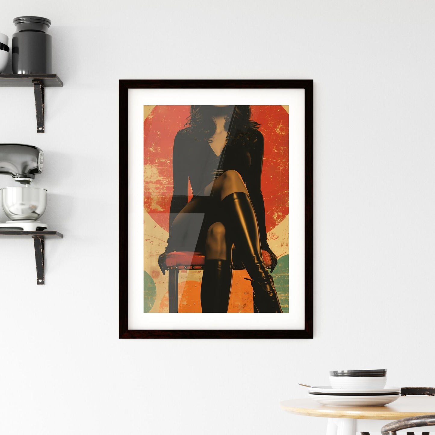 Pin up style, 50s style illustration, full body - Art print of a woman sitting on a stool Default Title
