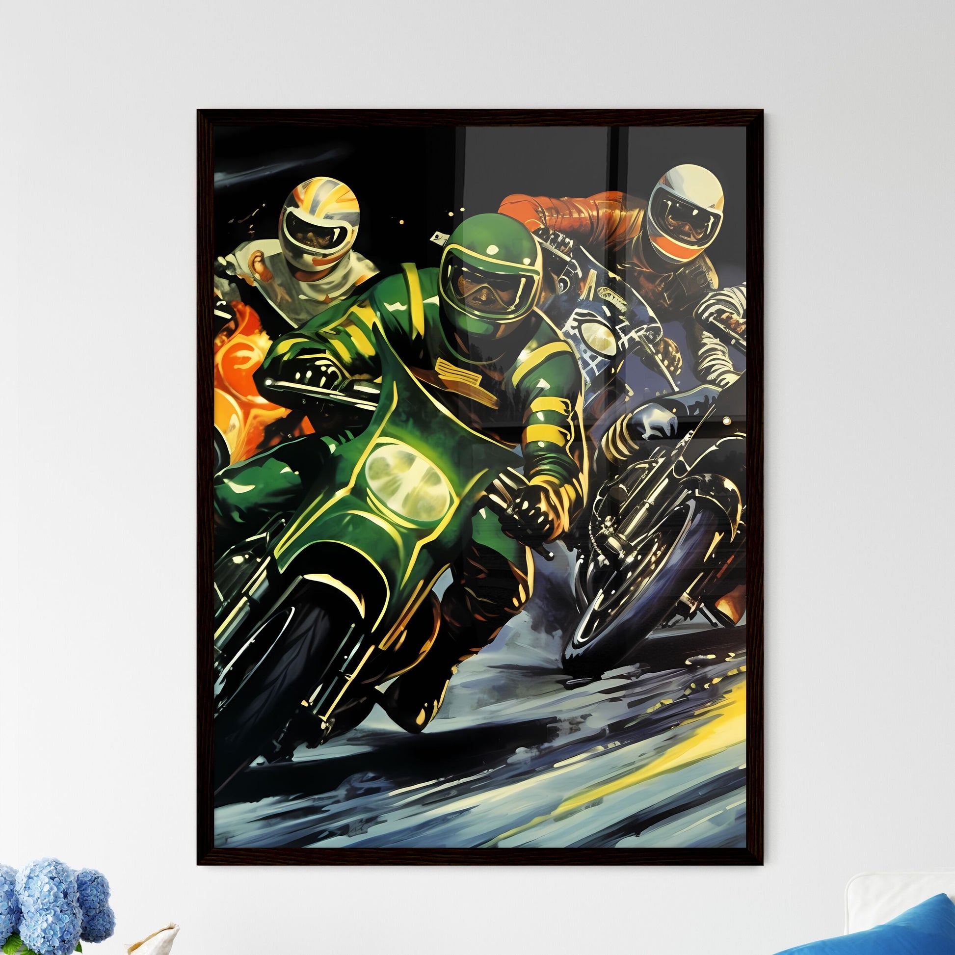 A Poster of Vintage Motorcycle Racing Poster - A Group Of People On  Motorcycles by HEBSTREIT
