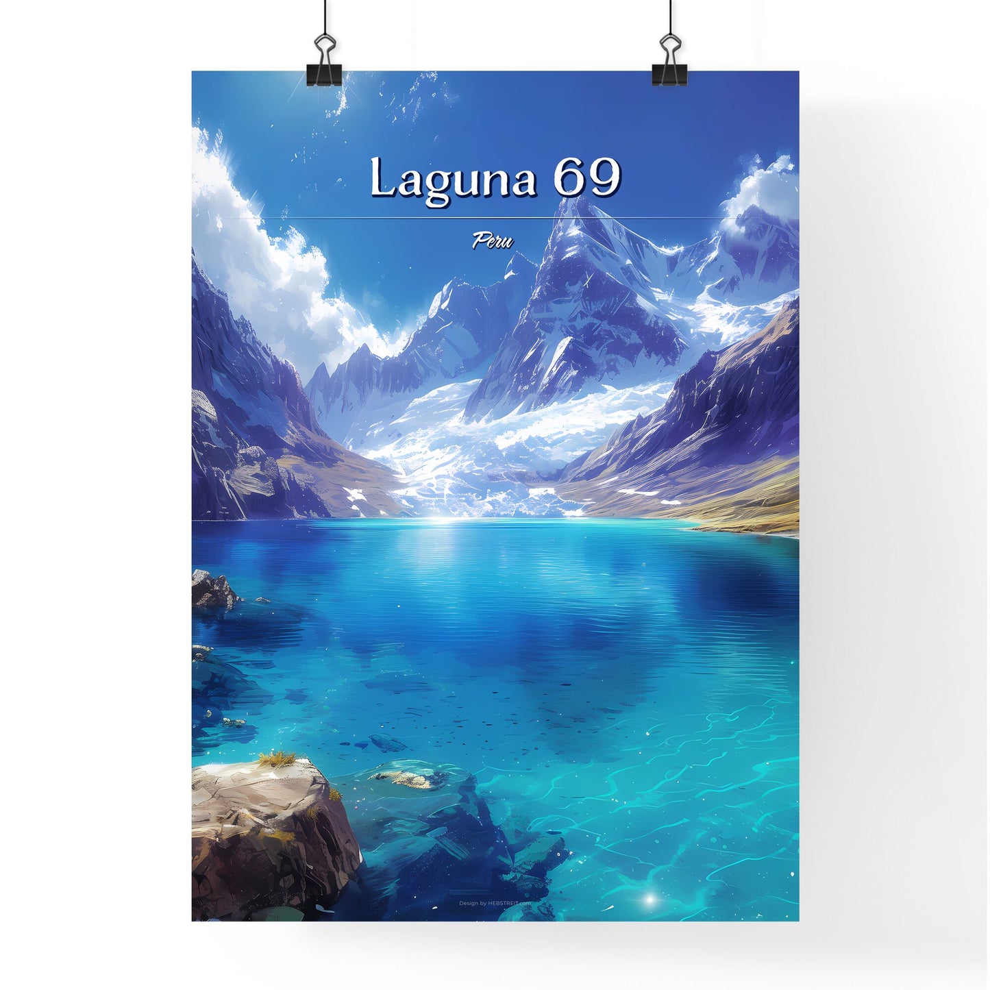 Laguna 69, Peru - Art print of a lake surrounded by mountains Default Title