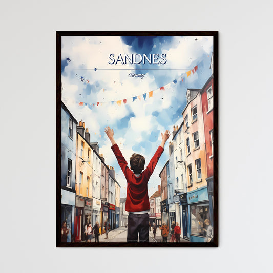 Sandnes, Norway - Art print of a boy standing in a street with his arms up Default Title