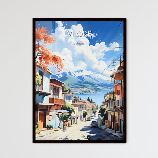 Vlorë, Albania - Art print of a street with buildings and mountains in the background Framed Art